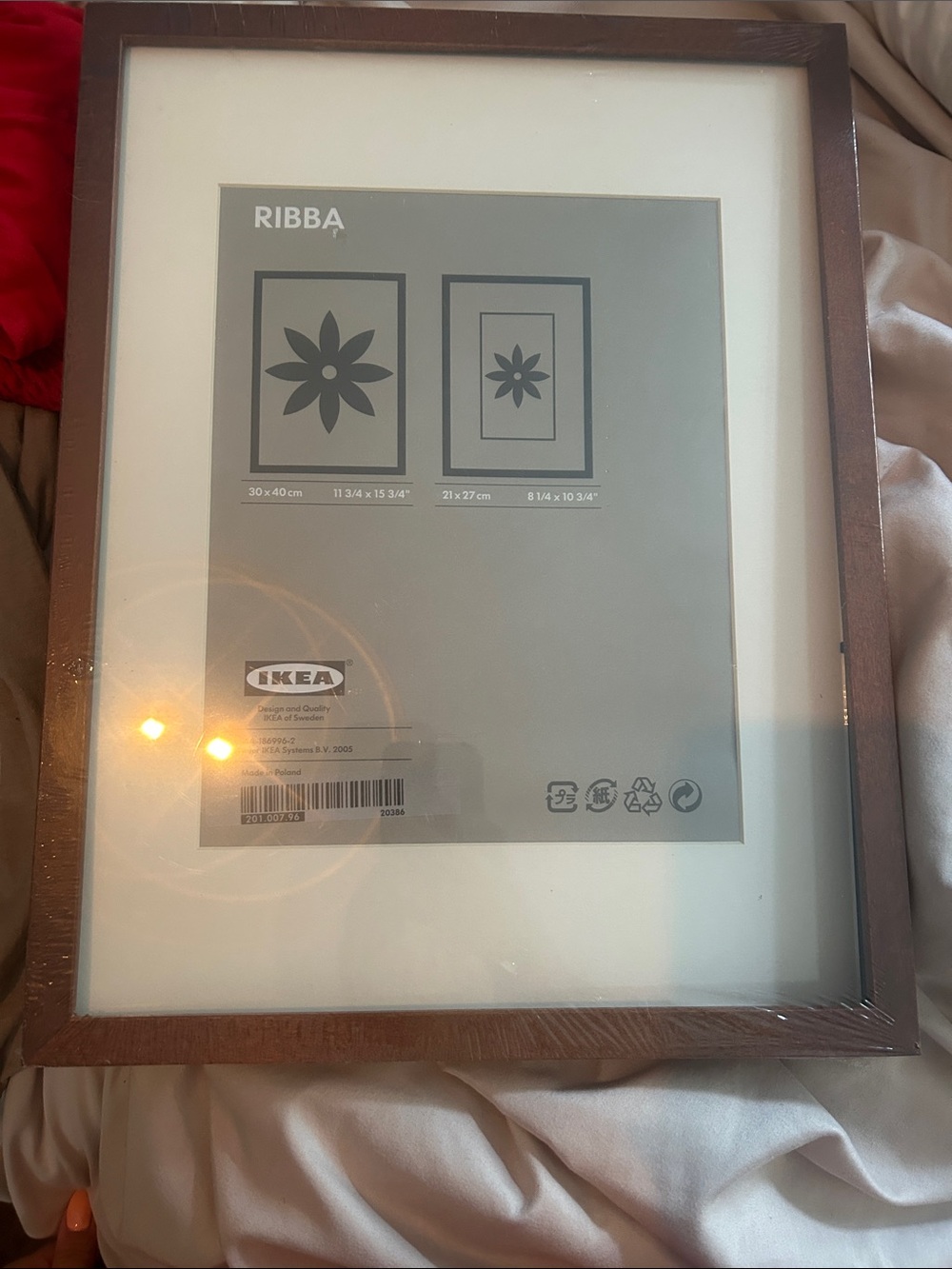 IKEA white picture frame with brown edge